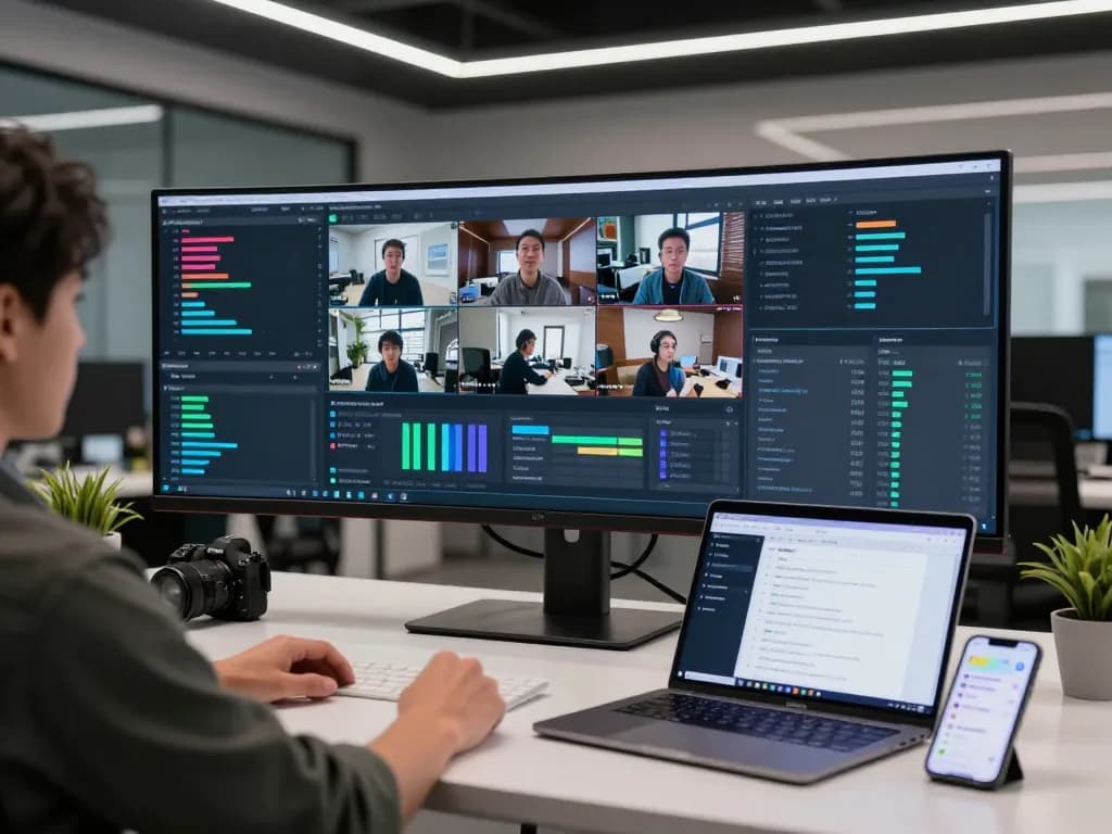 Video to prompt ai analysis in a modern workspace with interactive interface and data visuals.