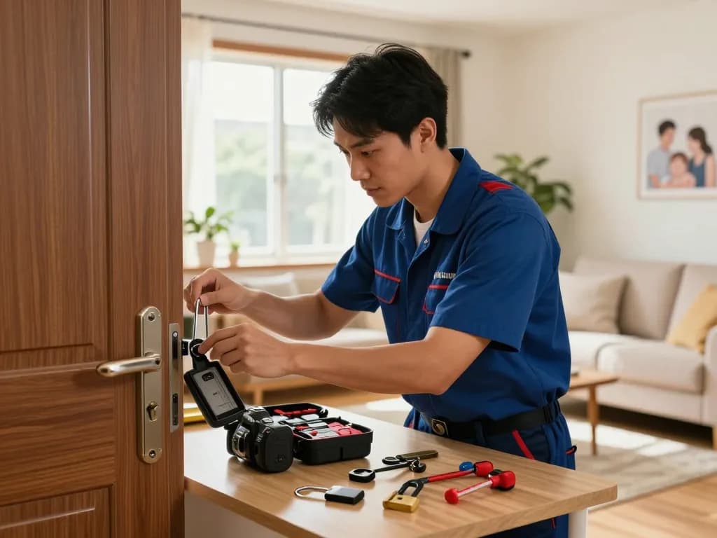 Locksmith in Stuart Florida providing home lock services in a cozy living room