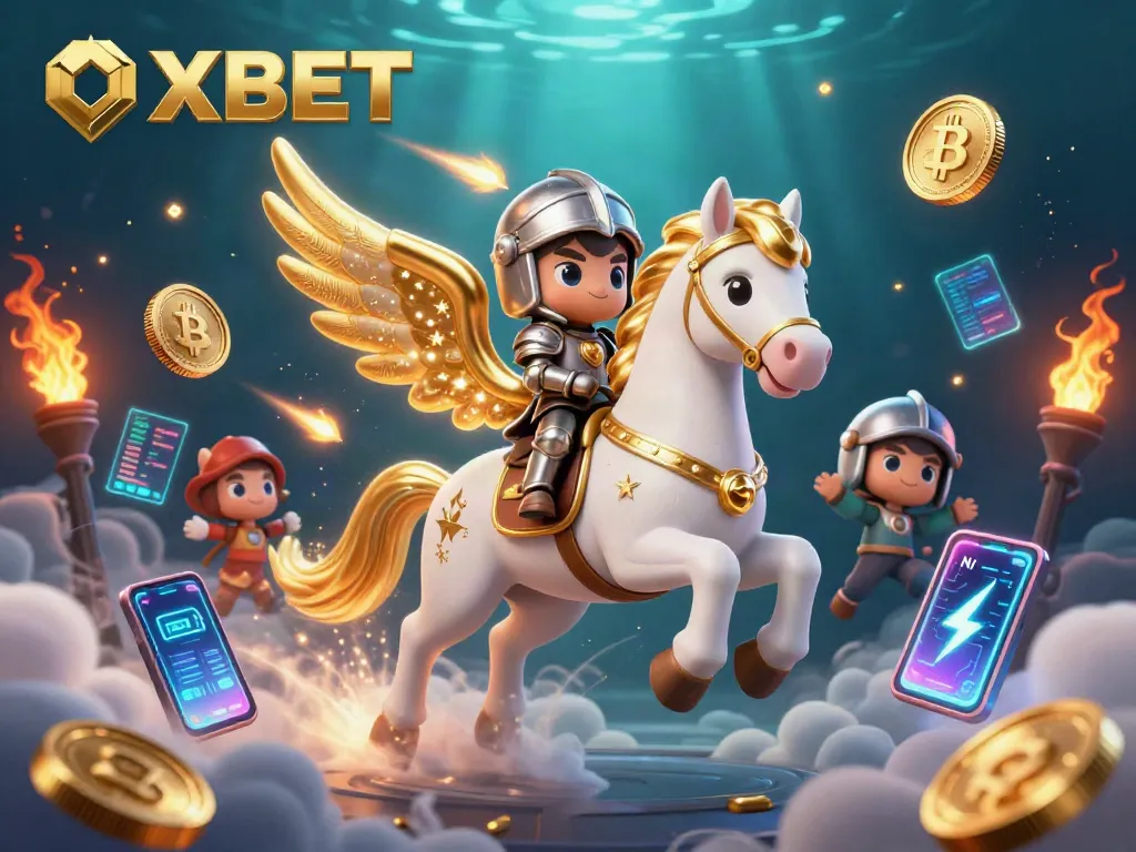 Experience OXBET's dynamic gaming world with a thrilling celestial horse and knight illustration.