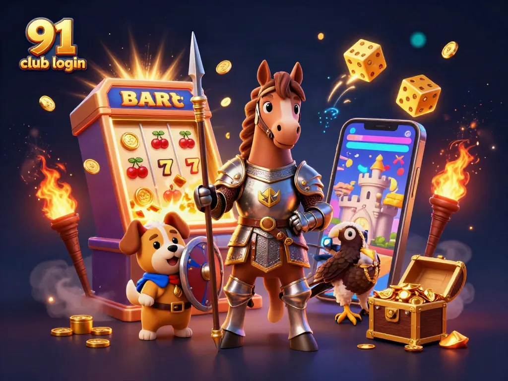 Join the excitement with 91 club login featuring rich casino elements and vibrant characters!