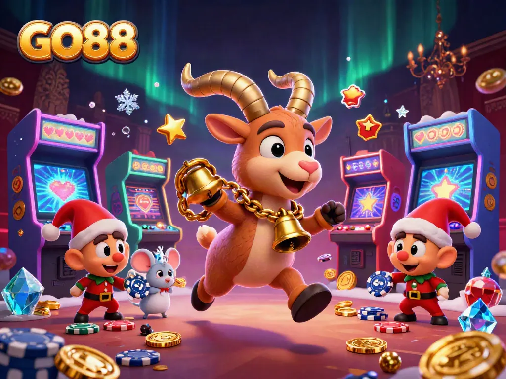 Experience the excitement of GO88 at a bustling casino environment filled with playful characters and gaming elements.