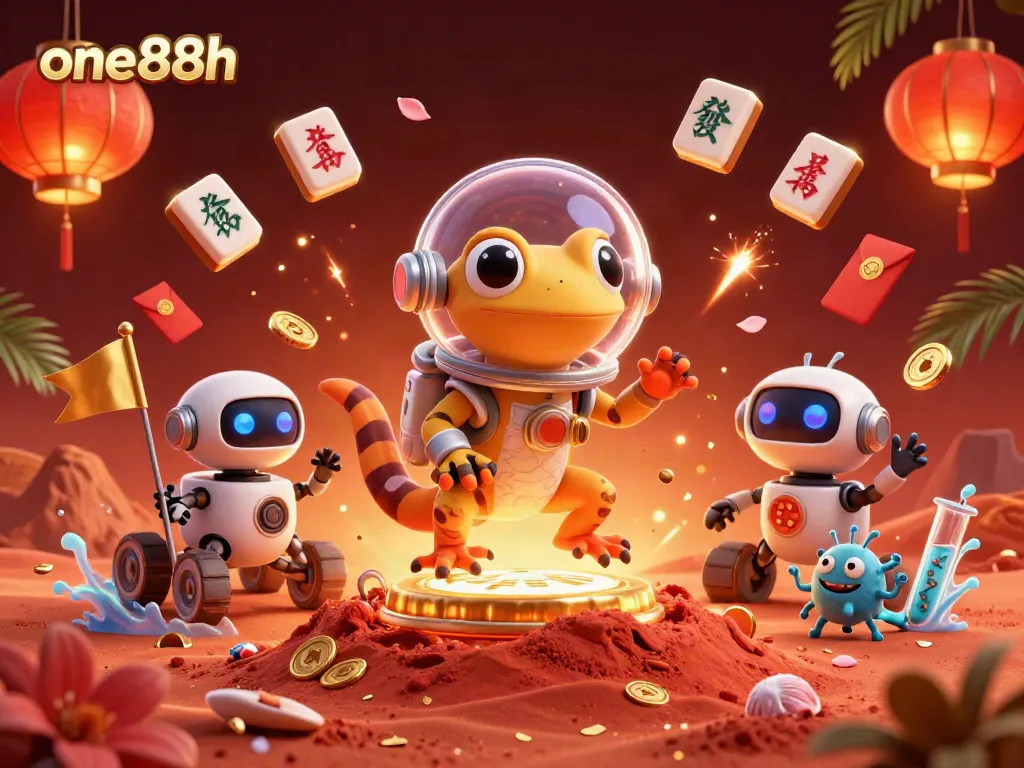 Join the fun at one88h with a Martian gecko discovering an exciting casino adventure in outer space!