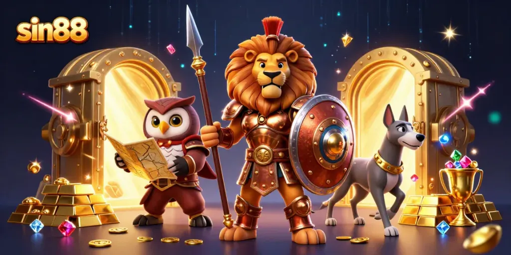 Experience thrilling gameplay at sin88 featuring a vibrant 3D scene with characters and casino elements.