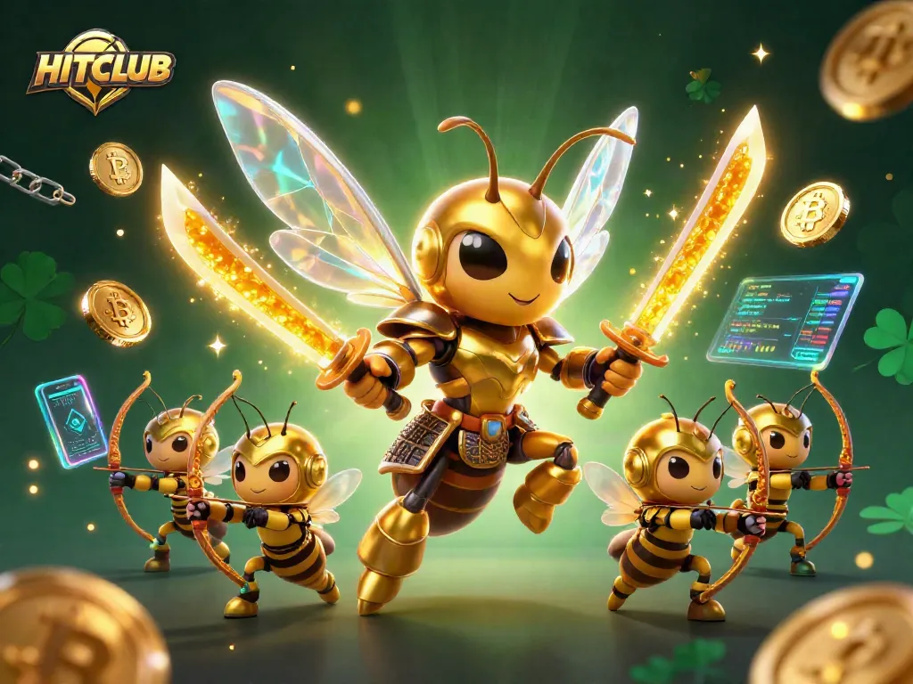 Engage in thrilling gameplay at HITCLUB with golden hornets and crypto coins lighting up the action.