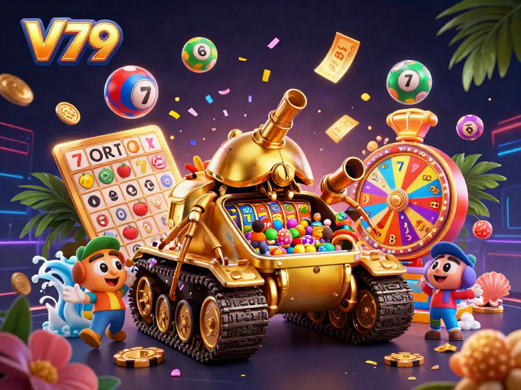 Experience vibrant gaming action at V79 with a thrilling 3D casino scene full of excitement.