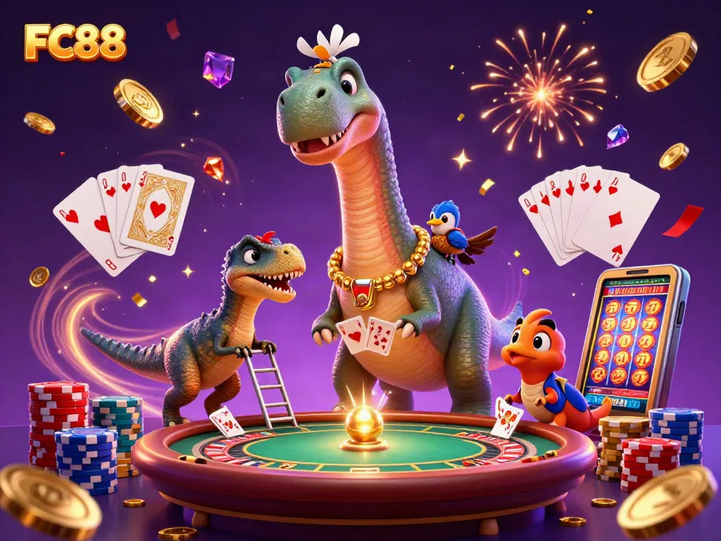Experience the exhilarating gameplay at FC88 with vibrant scenes full of casino excitement and winning potential.