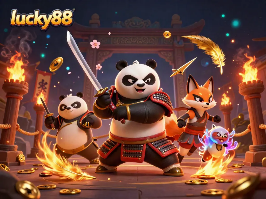 Experience thrilling moments with lucky88 as the samurai panda, ninja fox, and tanuki illuminate the casino scene.