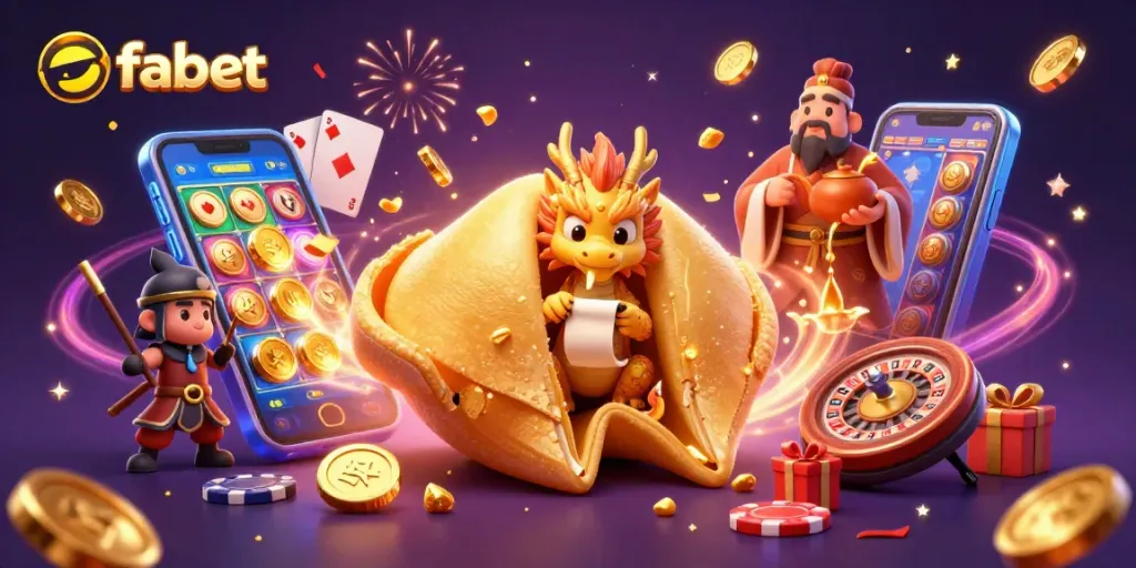 Spin winning slots with fabet in a vibrant 3D casino scene filled with fortune symbols.