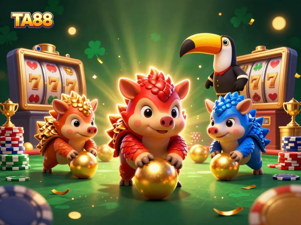 Engage in thrilling TA88 online casino action with vibrant pangolins and dynamic gaming elements.