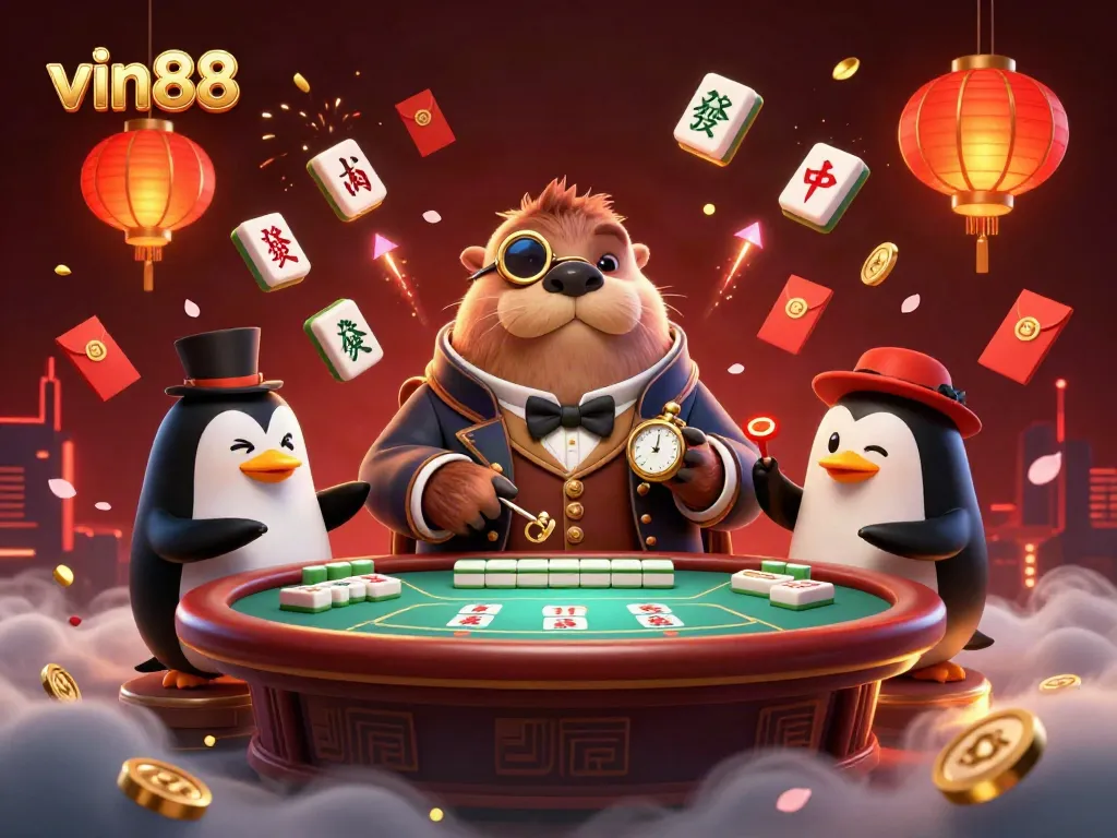 Experience thrilling games at vin88 with a jolly walrus playing poker underwater.