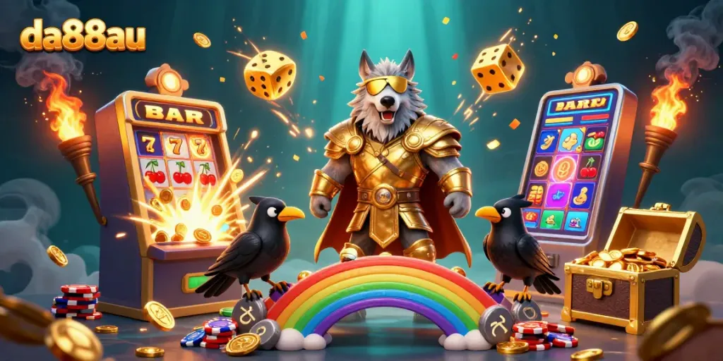 Experience the exciting da88au gaming scene with Odin and ravens amidst jackpot and casino elements.