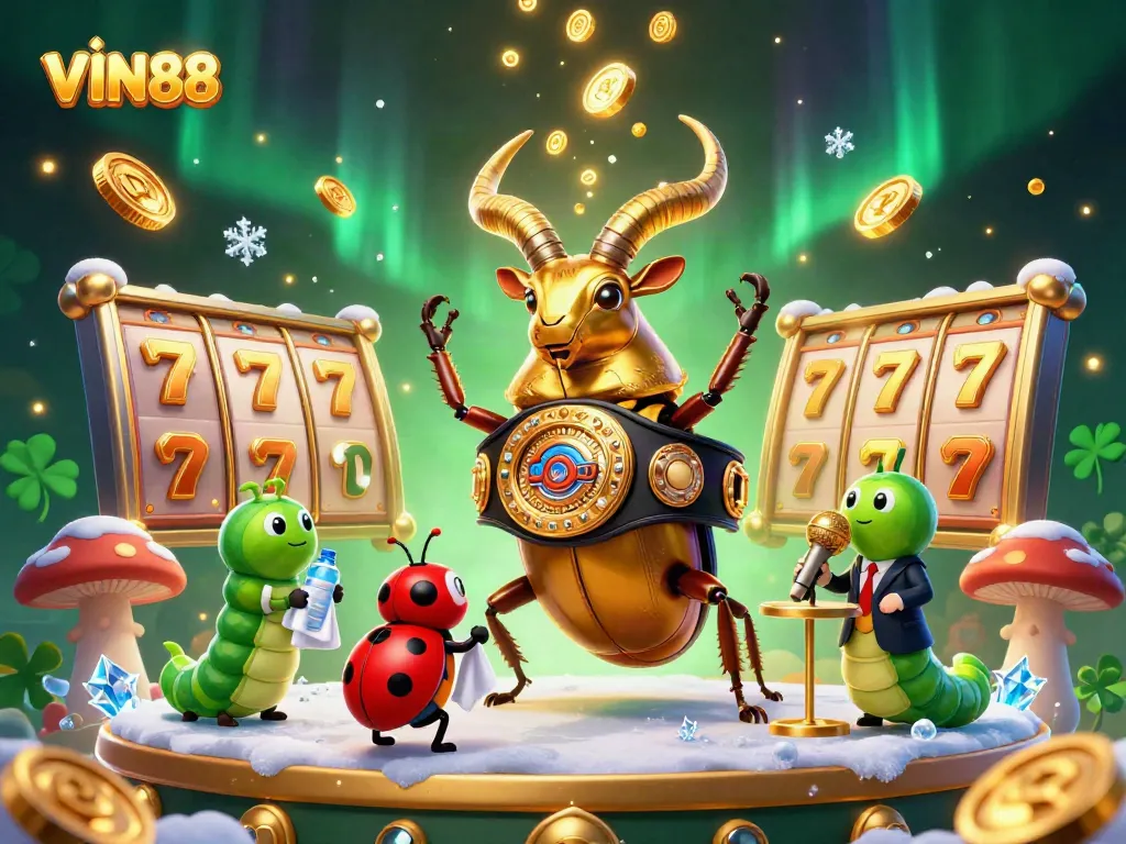 Engage in thrilling gameplay at VIN88 while witnessing the ultimate showdown of a gigantic golden stag beetle!