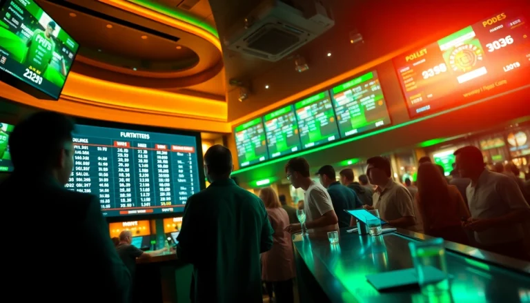 Experience the excitement of tỷ lệ cá cược with dynamic betting enthusiasts in a modern sportsbook setting.
