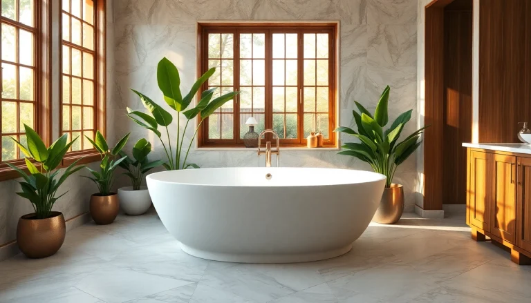 Experience a luxurious bathroom remodeling transformation featuring a freestanding tub amidst natural light and elegant design elements.