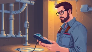 Skilled professional conducting plumbing leak detection with advanced technology.