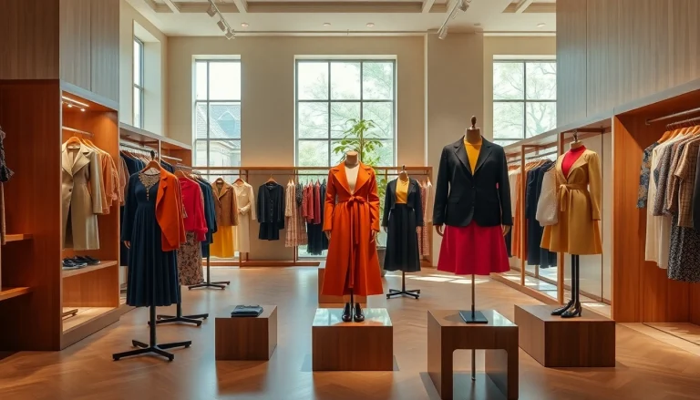 Stylish Stella McCartney clothing collection displayed in an upscale showroom.