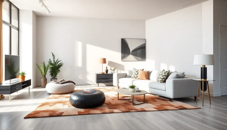 Tappeti moderni Milano adorns a stylish living room with soft textures and elegant design.