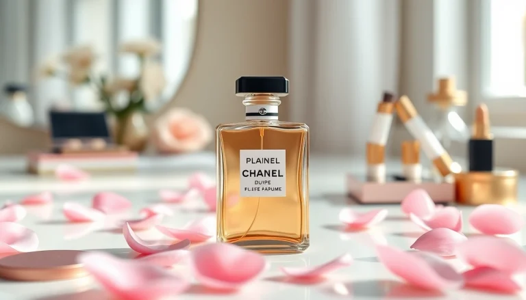 Capture the essence of Chanel perfume dupe with a chic bottle set amid elegant decor.