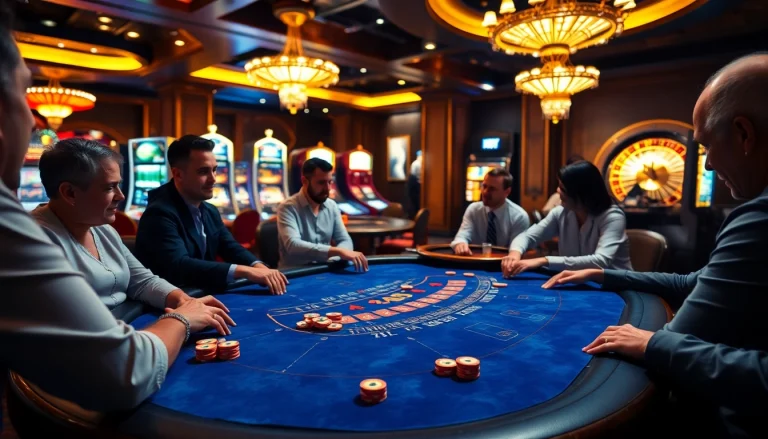 KJC players enjoying a high-stakes blackjack game in an elegant casino setting.