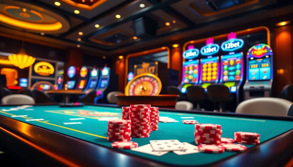Experience the excitement of 12bet with vibrant casino visuals and gaming elements.