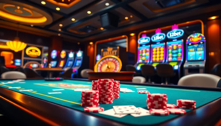 Experience the excitement of 12bet with vibrant casino visuals and gaming elements.
