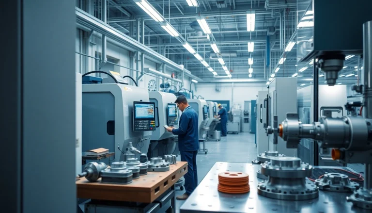 Precision machining Malaysia scene with technicians operating advanced CNC machines.