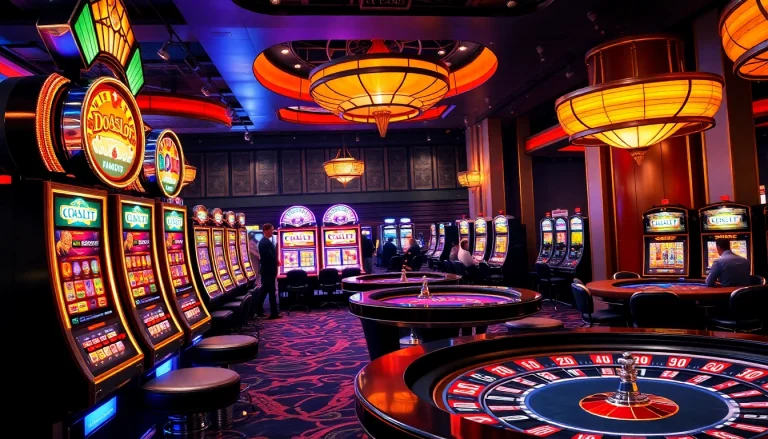 Experience the excitement of doaslot slot machines in a vibrant casino atmosphere with spinning reels and poker chips.
