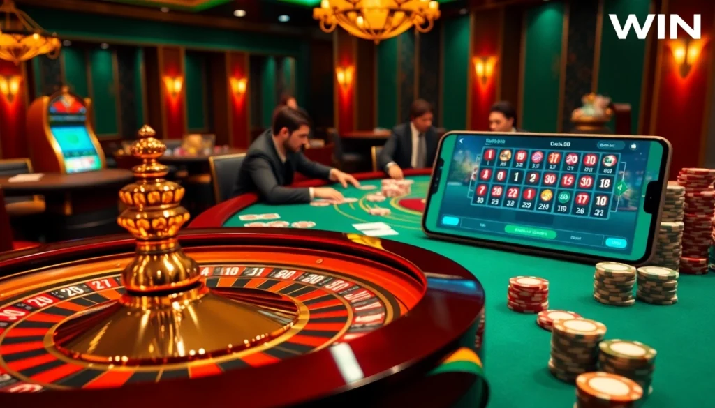 Experience thrilling gameplay at 123WIN casino with vibrant roulette and poker action.