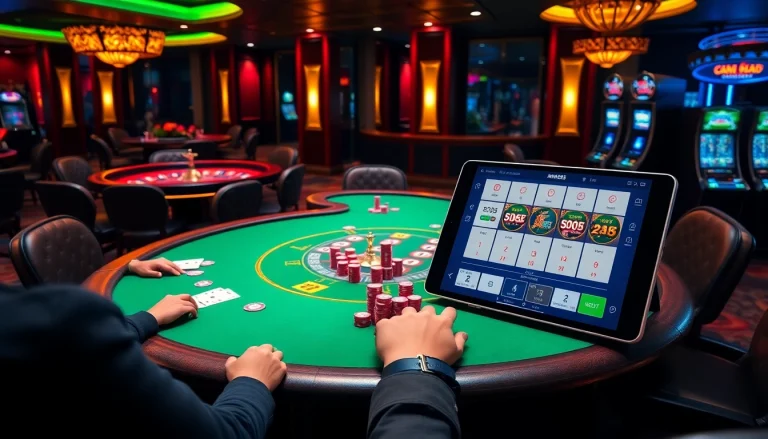 Exciting poker game at MM88 casino with vibrant chips and cards showcased.