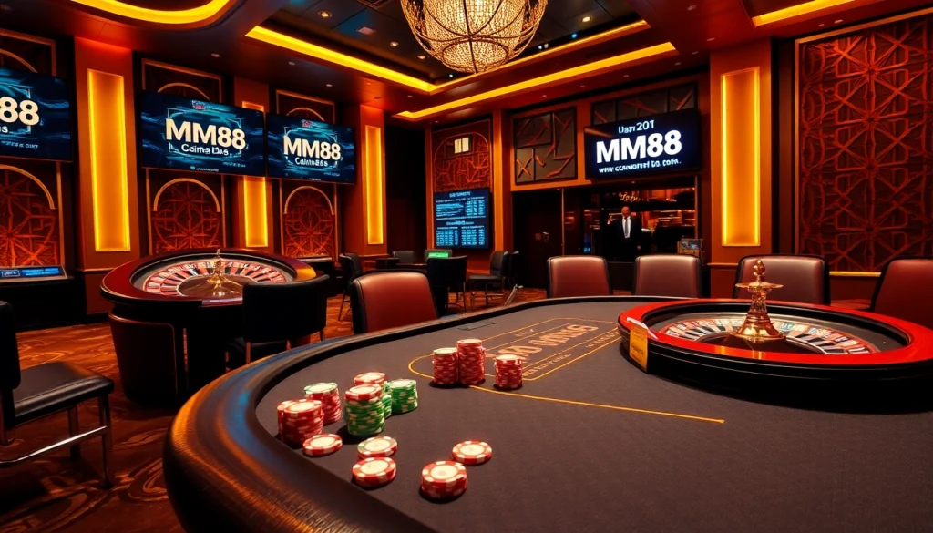 Experience the thrill of MM88 gaming with a luxurious poker table and colorful chips.