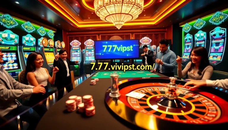 Experience thrilling gaming at https://777vipst.com/ with casino tables and vibrant slot machines.