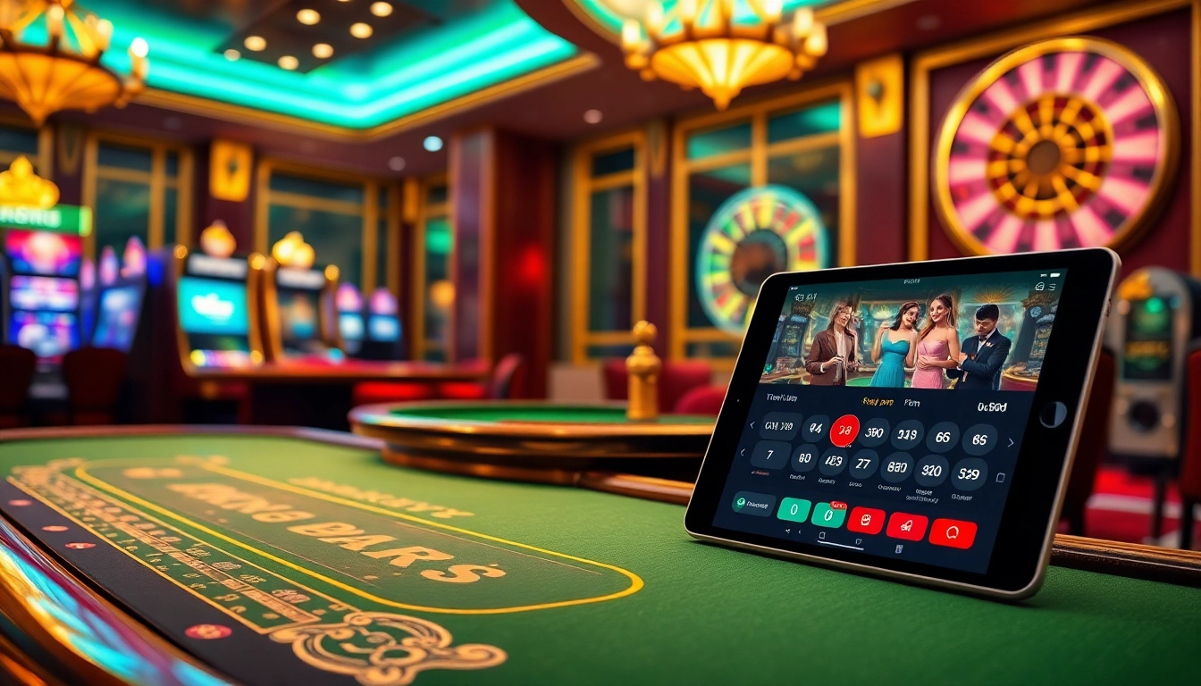 Experience thrilling gameplay with the uk88 app, showcasing vibrant casino elements like poker tables and slot machines.