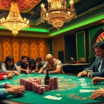 Players at the poker table strategizing with excitement and chips, representing gambling action at https://king88b.us.com/.