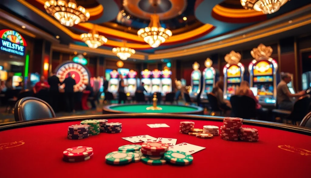 Exciting gambling action at https://s88.works/ with vibrant poker chips and roulette wheel.