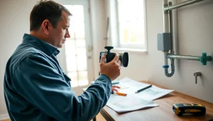 Hidden leak detection technician utilizing advanced tools in a safe residential environment.