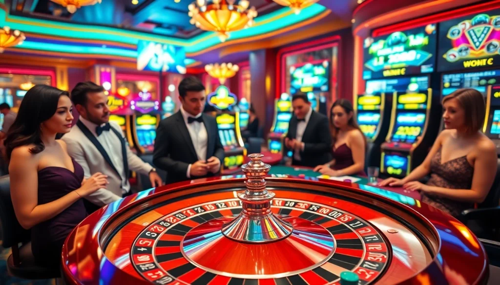 An engaging roulette table scene showcasing the thrill of gaming at f168info.com with colorful chips and elegant players.