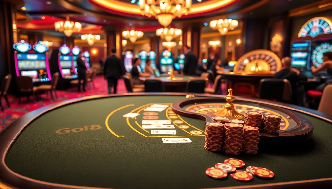 Experience intense gameplay with Go8 at a luxurious casino poker table filled with excitement.