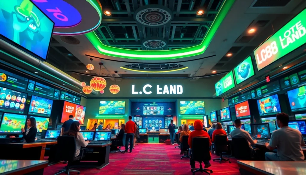 Dynamic and engaging online gaming scene in LC88 Land showcasing community interaction and vibrant digital design.