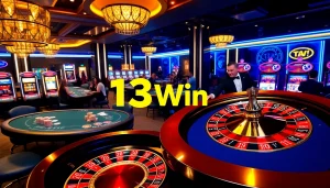 Players enjoying vibrant casino action at 13Win with roulette and poker tables.