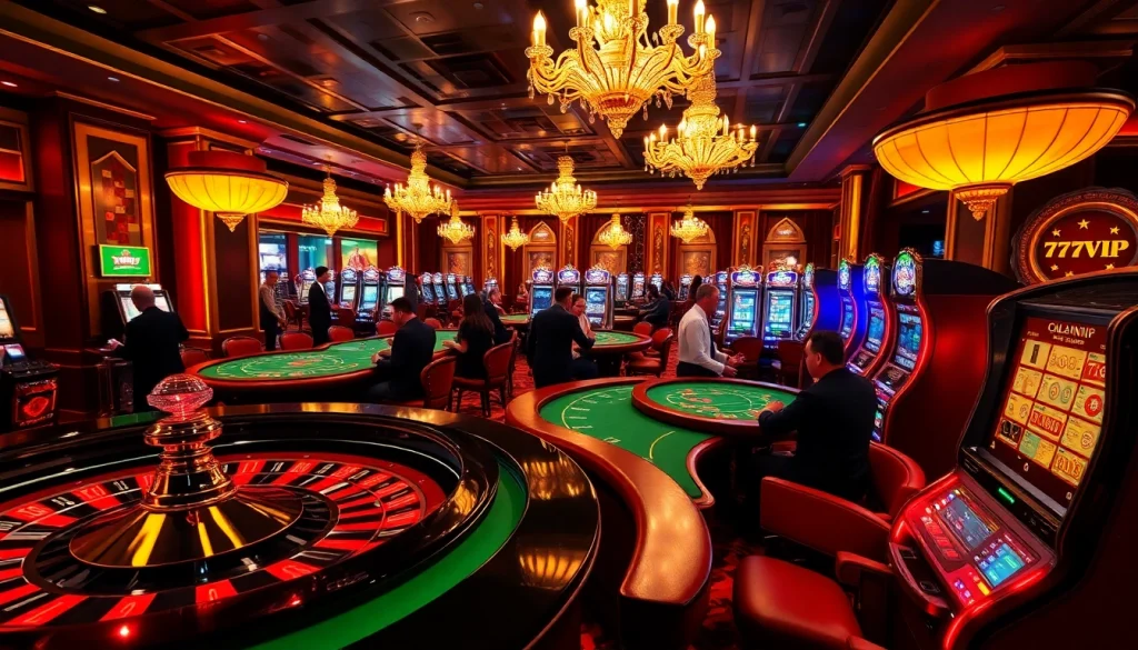 Experience the thrilling atmosphere of 777VIP with luxurious casino gaming elements, like roulette and poker.