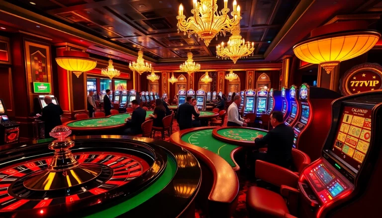 Experience the thrilling atmosphere of 777VIP with luxurious casino gaming elements, like roulette and poker.