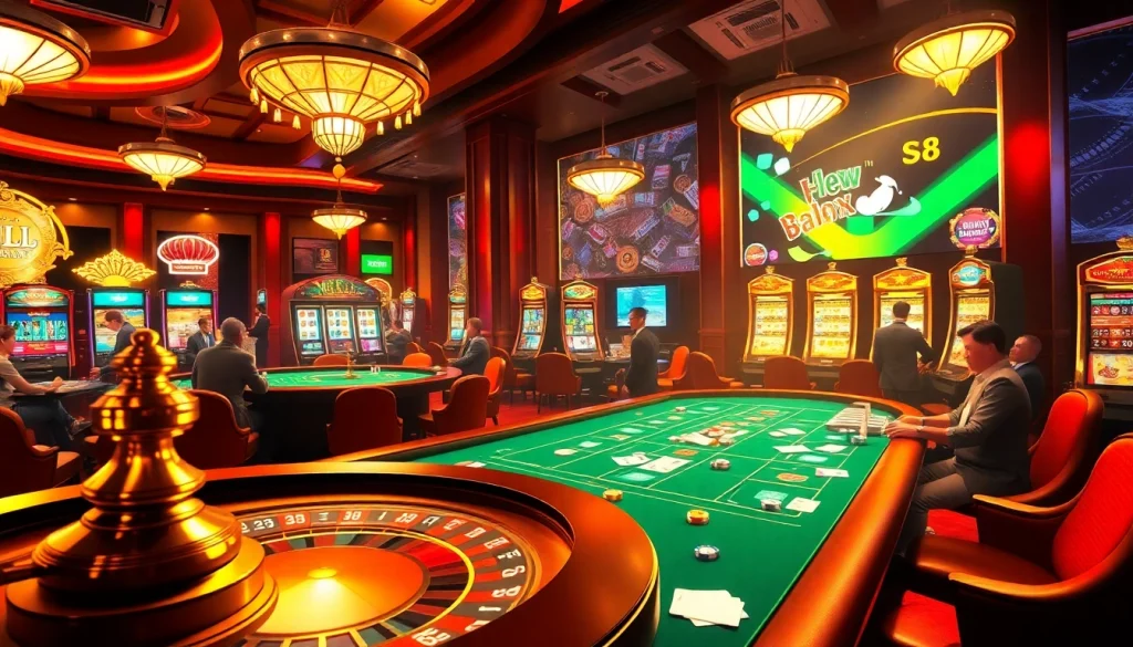 Experience the thrill of gambling on trang chủ s8 with dynamic casino visuals featuring tables, chips, and excitement.