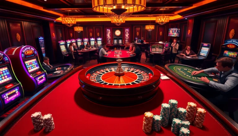 Experience the thrill of QQ888 at a vibrant casino, featuring roulette and poker action.