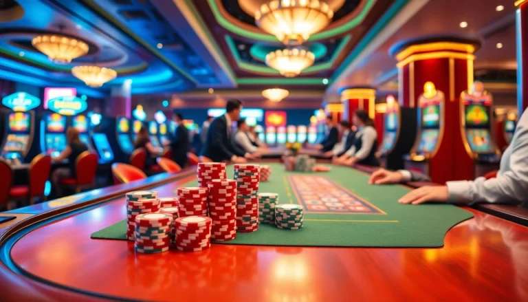 Experience the excitement of gaming at https://99win1.us.com/ with luxurious casino tables and vibrant atmosphere.
