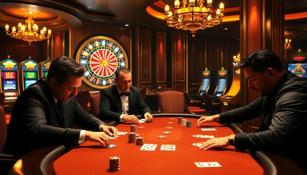 Experience high-stakes thrills at https://king88.limited/ with an elegant poker game in a luxurious casino setting.