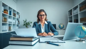 Professional sworn translator working in a modern office, showcasing expertise and trust.