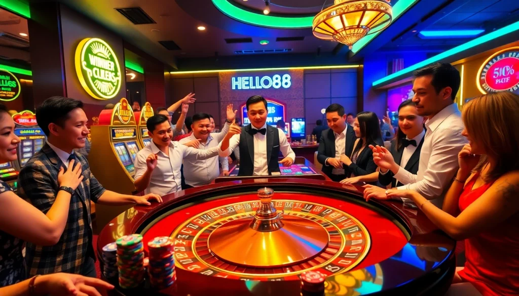 Experience the thrill of gaming at Hello88's vibrant casino tables.