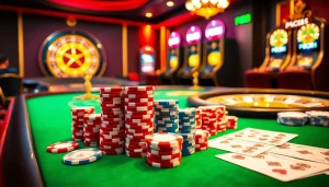 Experience the excitement at a PG88 casino table with vibrant poker chips and engaging gameplay.