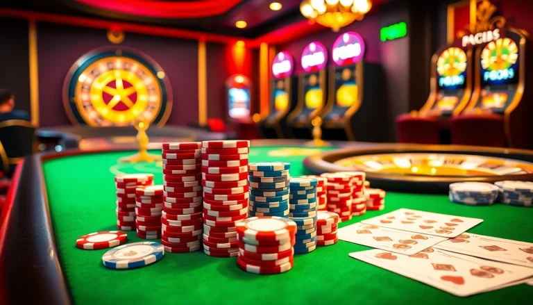 Experience the excitement at a PG88 casino table with vibrant poker chips and engaging gameplay.