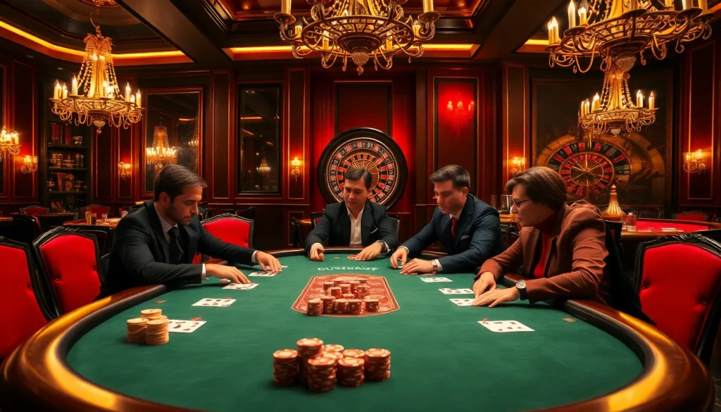 sunwin immersive casino scene featuring a high-stakes poker table with professional players.